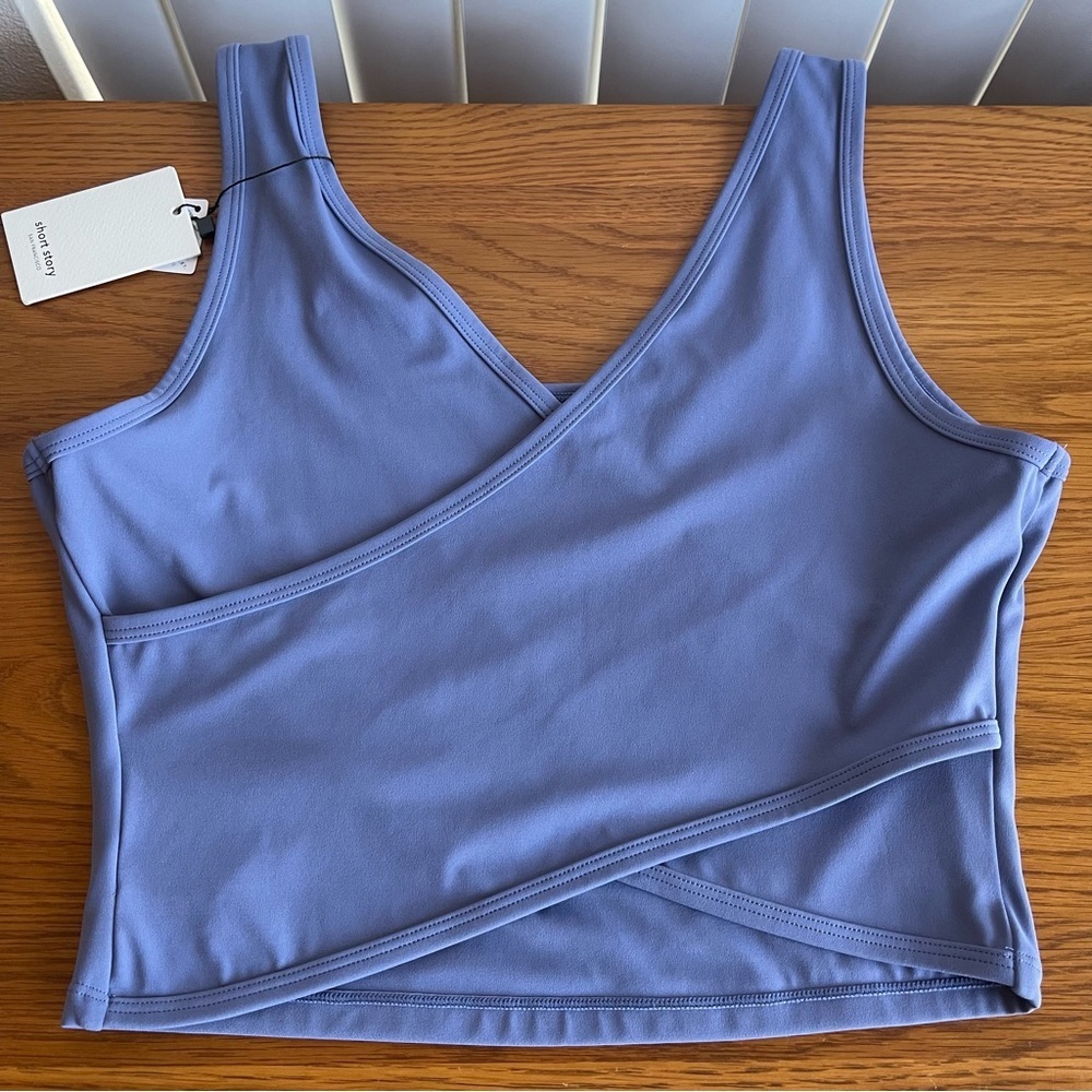 Short Story Cropped U-Neck Crossover Back Tank Top Size LP